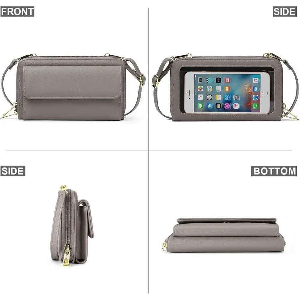 Small Crossbody Wallet for Women Leather with Card Slots and Phone Window